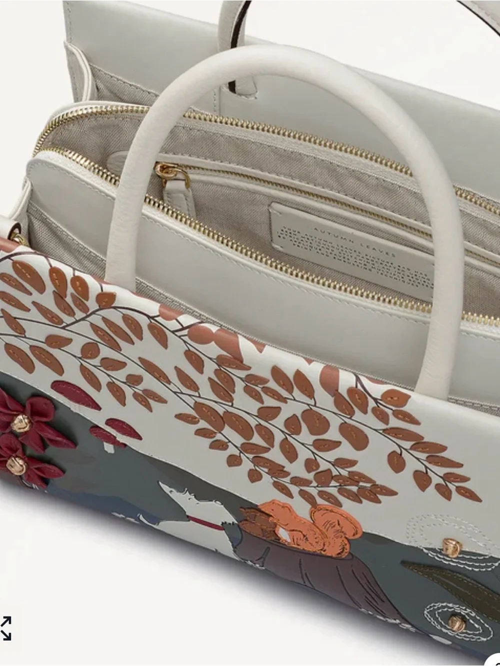 Radley London Leather Whimsical Autumn Scene Leather Top-Handle Bag